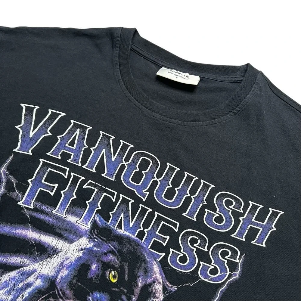 Vanquish Fitness T-Shirt Mens Small Black Panther Graphic Oversized VQ Tee‎